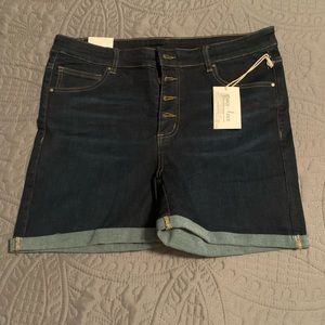 Grace & Lace Dark Blue Button Fly Jean Shorts Size 14 NWT